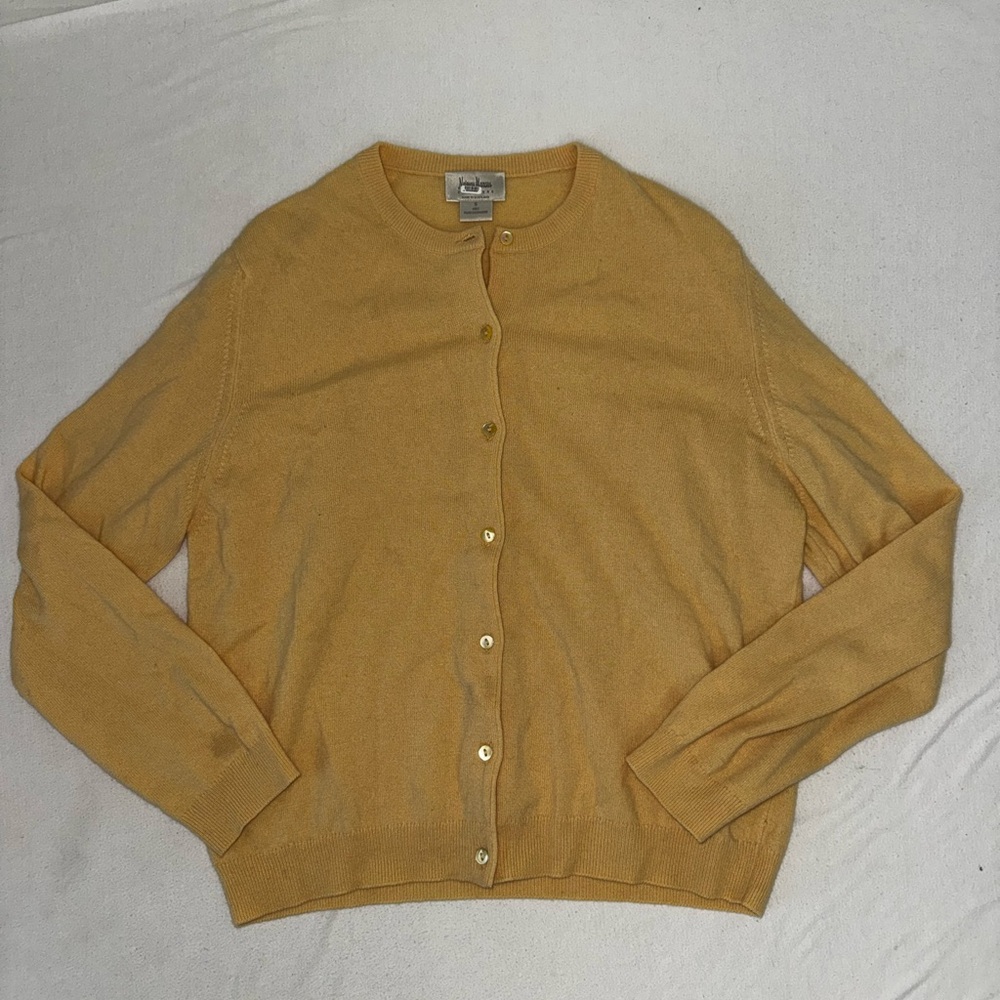 Neiman Marcus Yellow Crewneck Cashmere Blend Cardigan